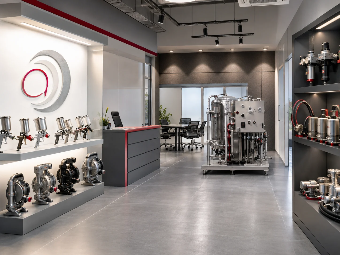 Professional industrial surface finishing showroom and product display